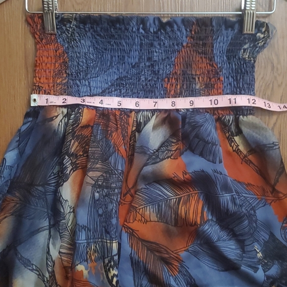 Multi-Colored Leaf Print Strapless Sun Dress - Picture 7 of 10